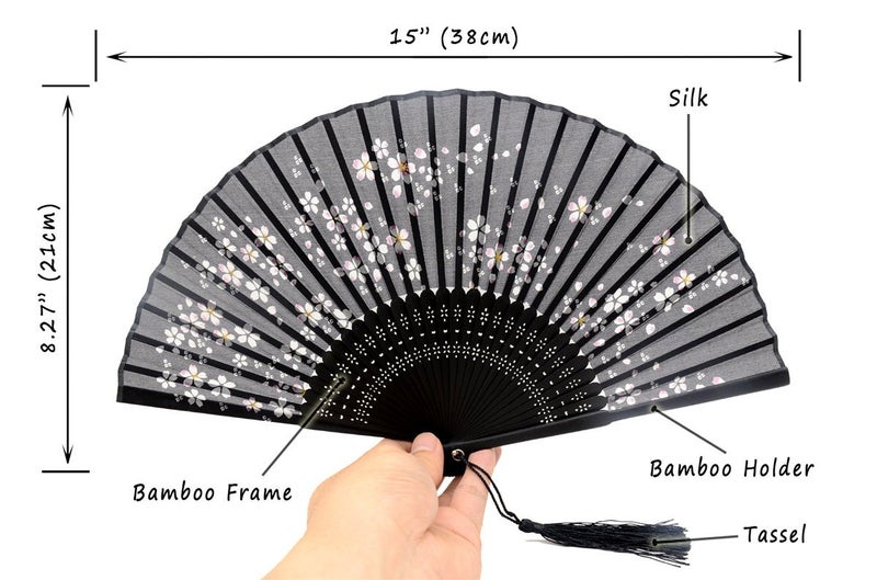 OMyTea Folding Hand Held Fan for Women Chinese/Japanese Vintage Retro Style - with a Fabric Sleeve for Protection (Little Sakura) - Image 3
